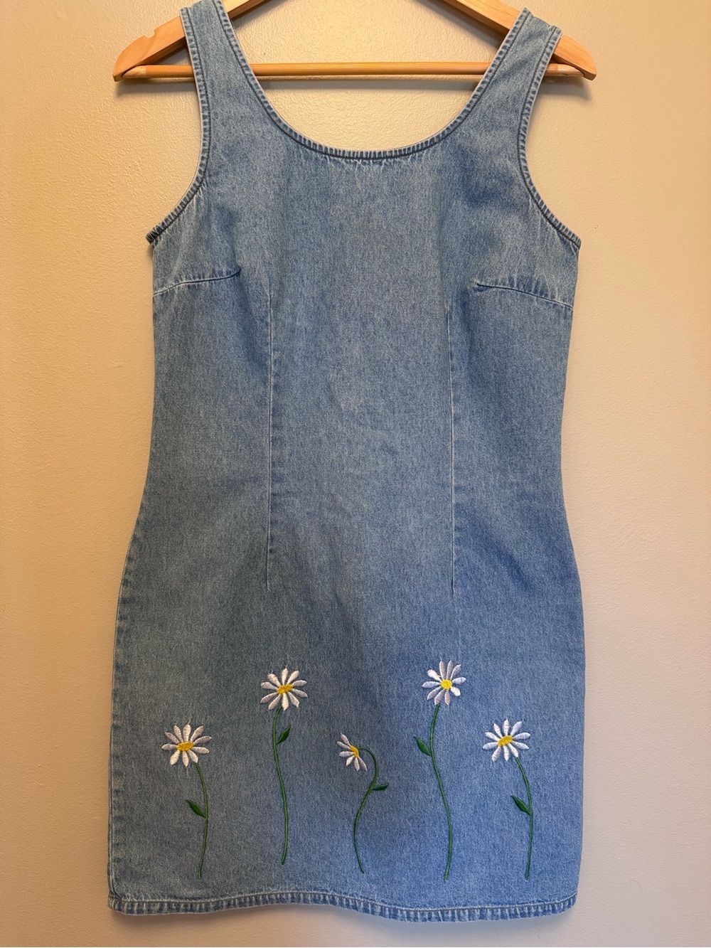 VTG Light Blue Denim Sundress with Daisy Embroidery